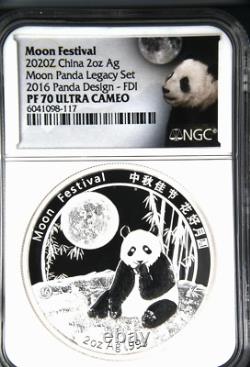Pièce d'argent de 2 oz 2020Z Festival de la Lune Panda de Chine Design 2016 NGC PF 70 UCAM FDI