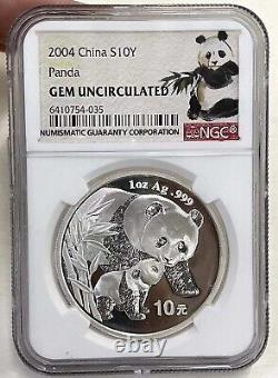 Pièce d'argent panda NGC 2004 Chine 1 once, 10 Yuans