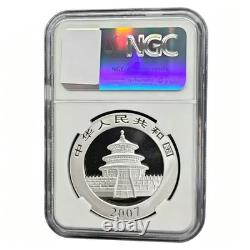 Pièce de 10 yuans Panda argenté chinois 2007 1 oz 999 argent fin NGC MS70