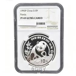 Pièce de 10 yuans Panda d’argent chinois 1990P 1 oz 999 NGC PF69 Ultra Cameo