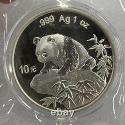 Pièce de monnaie Chine 10YUAN Panda 1999 Pièce d'argent Panda Chine 1999 1 once Avec boîte