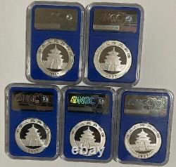 Pièce de monnaie PANDA d'argent CHINE 2017 30G. 999 NGC MS70 Étiquette spéciale PANDA 5PCS