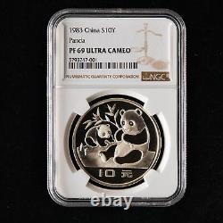 Pièce de monnaie Panda chinoise de 1983, 10 yuans, 27g, pièce d'argent Panda NGC PF69