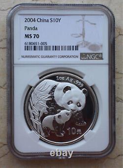 Pièce de monnaie Panda en argent NGC MS70 Chine 2004 1 oz