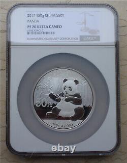 Pièce de monnaie Panda en argent de Chine NGC PF70 UC 2017 de 150 grammes