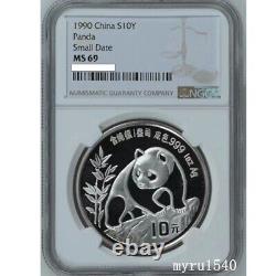 Pièce de monnaie chinoise NGC MS69 1990 10 YUAN Chine Pièce d'argent Panda Chine 1990 1 once Petite date