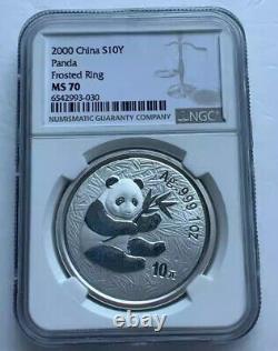 Pièce de monnaie chinoise panda NGC MS70 de 2000 Chine Panda 1oz Argent Coin Frosted Ring