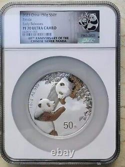 Pièce de monnaie commémorative en argent de Chine 2023 Panda NGC PF70 ER 150 g 50 Yuan COA