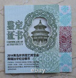 Pièce de panda en argent NGC MS70 Chine 2014 de 1 once à l'Exposition horticole de Qingdao