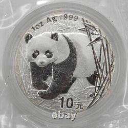 Pièce de panda en argent de Chine 2001, 10 yuans, 1 once