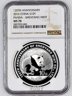 Pièce de panda en argent de Chine 2016 de la Monnaie de Shenyang 120e anniversaire NGC MS70