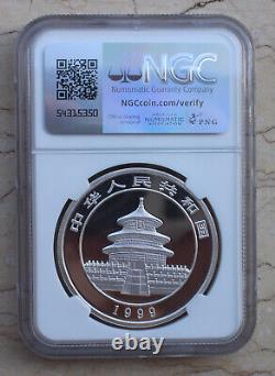 Pièce de panda en argent de Chine NGC MS69 1999 1 oz (grande date serif 1, Shenzhen Guobao)
