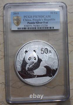 Pièce de panda en argent de Chine PCGS PR70DCAM 2015 de 5 oz