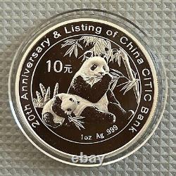 Pièce de panda en argent de Chine de 2007 pour le 20e anniversaire de la China CITIC Bank, RARE