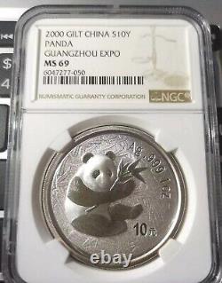 Pièce en argent NGC MS69 Panda de Chine - Exposition internationale de timbres et de pièces de Guangzhou 2000