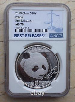 Pièce en argent Panda de 30g, NGC MS70, 2018