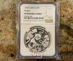 Pièce en argent Panda de Chine 10 Yuan 1 oz 1992 PR69 Proof