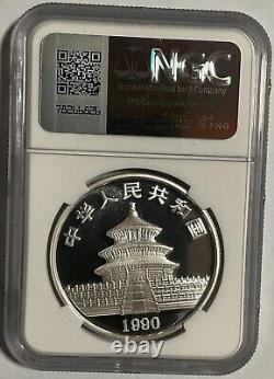 Pièce en argent Panda de Chine 1990 1 OZ 10 Yuan épreuve, NGC PF69