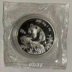 Pièce en argent Panda de Chine 1999, 10 Yuan 1 OZ, Grand Data serif 1 scellée par la mint