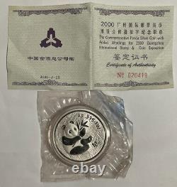 Pièce en argent Panda de Chine 2000 1oz Expo de la Monnaie de Guangzhou, scellée par la Monnaie avec certificat d'authenticité