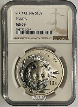 Pièce en argent Panda de Chine 2003 1 oz, NGC MS69