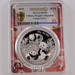 Pièce en argent Panda de Chine 2025 Étiquette Hot Pot PCGS MS 70 FDI, livraison en 3 jours