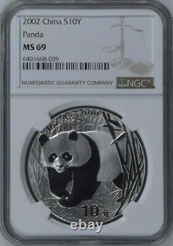 Pièce en argent Panda de Chine NGC MS69 1oz 2002