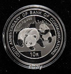 Pièce en argent Panda de Chine de 1 once, 10 yuans, pour le 100e anniversaire de la Banque des Communications de Chine en 2008.