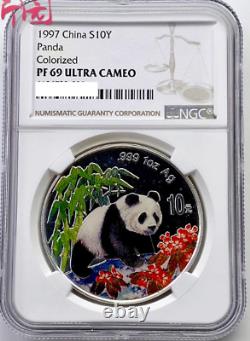 Pièce en argent colorisée Panda Chine 1997 1 once 10 YUAN Chine 1997