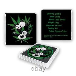 Pièce en argent colorisée de 30g avec un panda chinois cyber vert de 2022