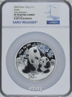 Pièce en argent de 150g 50 YUAN Panda de Chine NGC PF70 ER 2024 avec COA Early Releases
