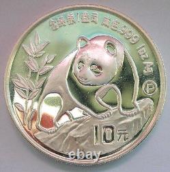 Pièce en argent de 1 once Panda (P) de 10 yuans de Chine 1990, épreuve.
