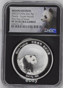 Pièce en argent de 2 oz 2021Z Festival de la Lune du Panda de Chine Super Incuse NGC PF 70 UCAM FDI