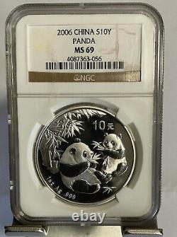 Pièce panda en argent de Chine 2006, 1 once 10 Yuans NGC MS69
