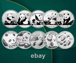 Pièces d'argent Panda Chine 10YUAN 2013-2022 30g (1oz) 10PCS Avec boîte de pièces Panda