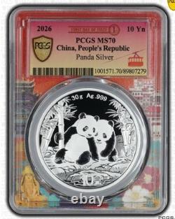 Premier jour d'émission - 2026 Chine 10 Yuan 30g pièce en argent Panda PCGS MS70 Chongqing