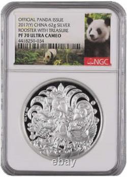 Preuve d'argent 2017 Chine Panda Coq lunaire de la Monnaie de Shenyang NGC 70