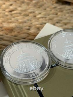 Rare 9 x Chine Pièces/Rondes en Argent Chinois 999 Panda 1oz/BU/Épreuve 1989-2006 Set