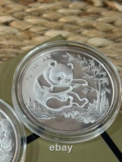 Rare 9 x Chine Pièces/Rondes en Argent Chinois 999 Panda 1oz/BU/Épreuve 1989-2006 Set